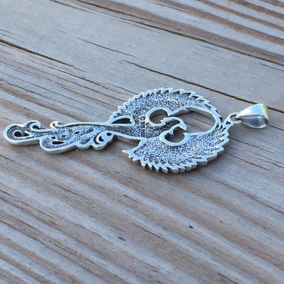 Large Phoenix Rising Pendant solid .925 Sterling Silver Peter Stone Fire Bird - Picture 10 of 10